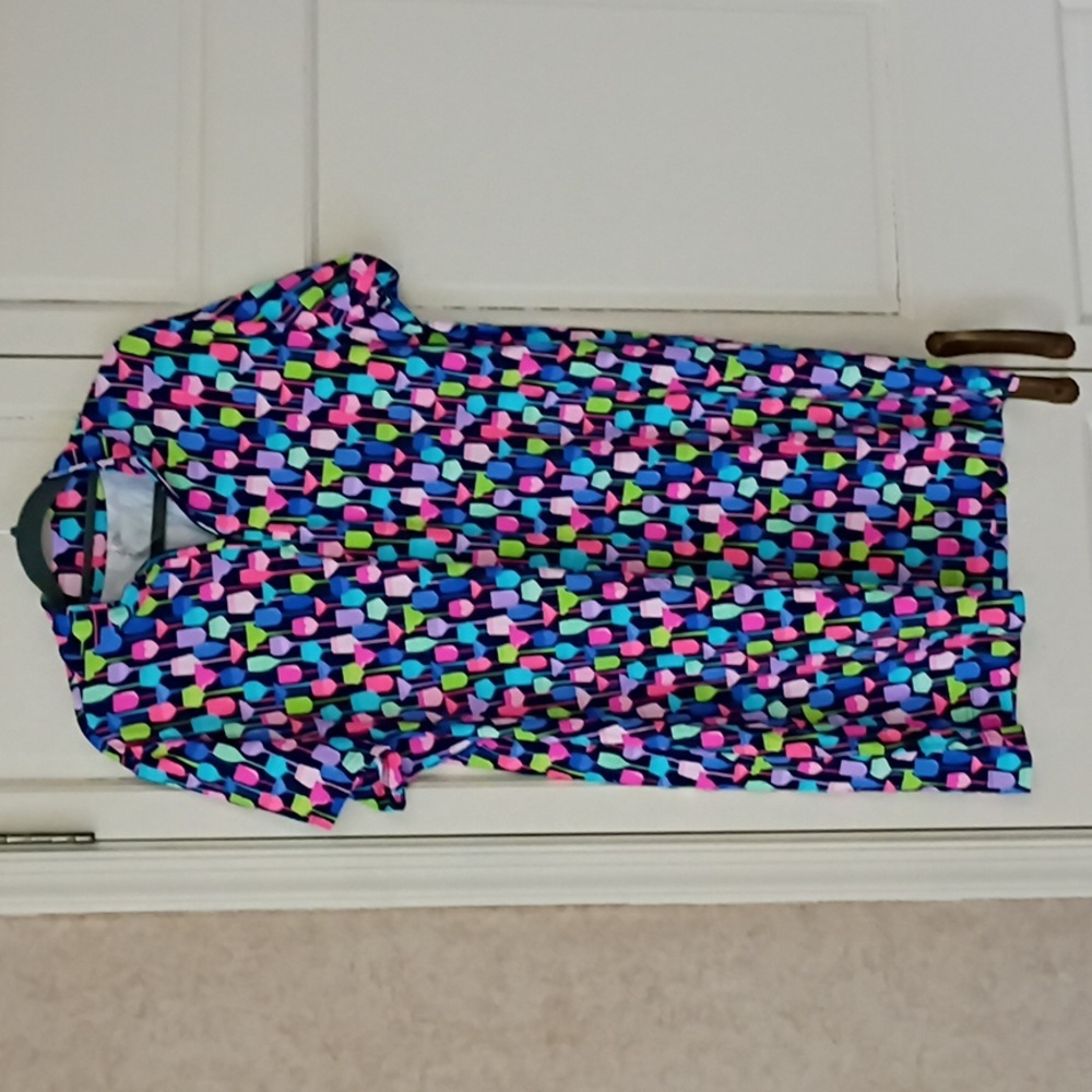 Colorful Short Sleeve Keyhole Top.Pit To Pit 23". Length 35"New No Tag - Picture 3 of 7